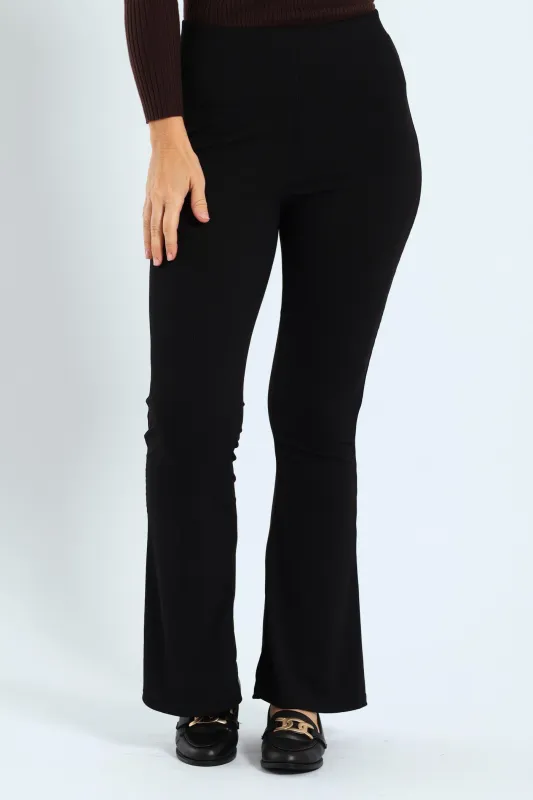 Kick Flare Rib Wide Waistband Legging - Black sold by Edgars