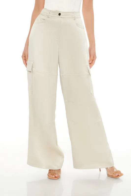Wideleg Satin Cargo Pant - Champagne sold by Edgars 
