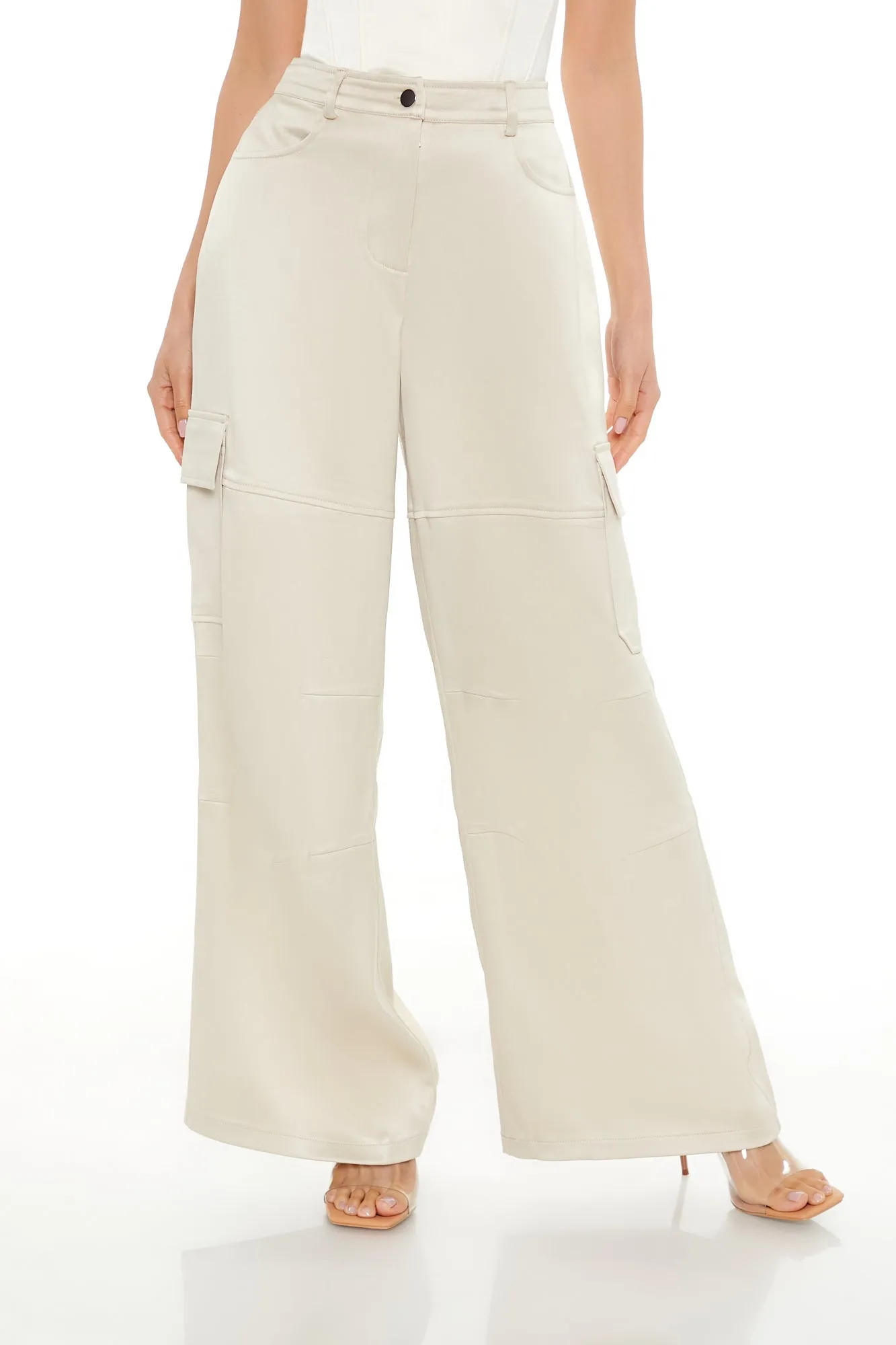 Wideleg Satin Cargo Pant - Champagne sold by Edgars