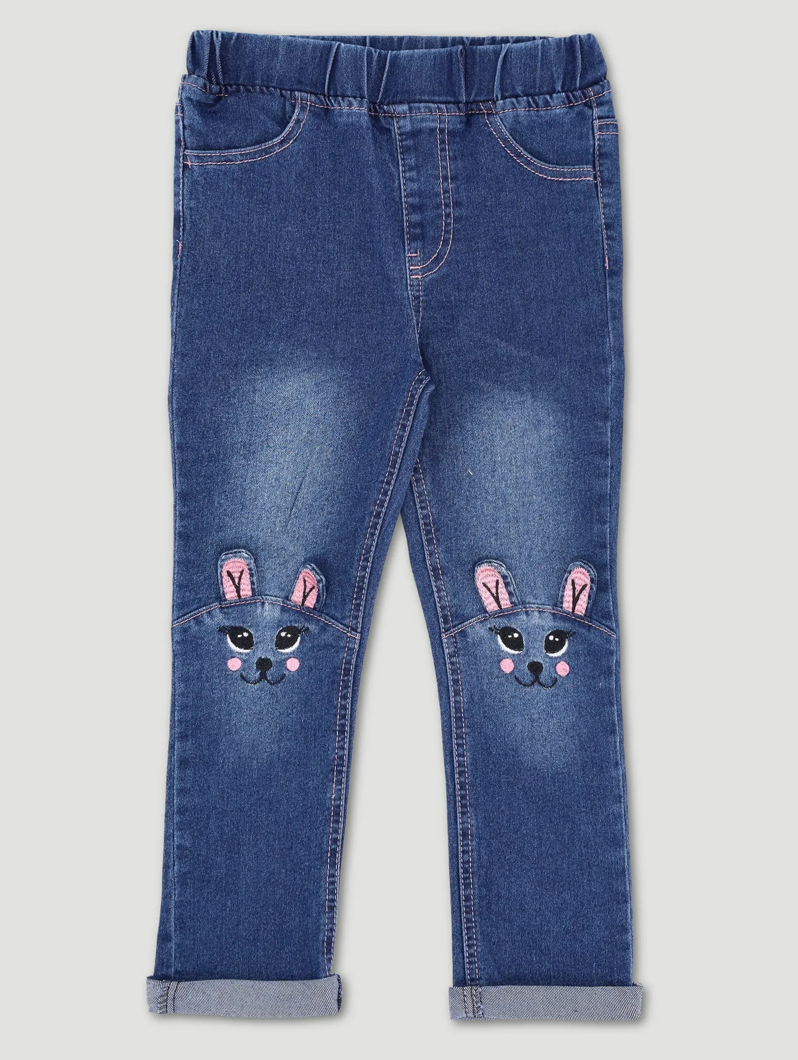 Pre-Girls Bunny Applique Denim - Mid Blue sold by Edgars