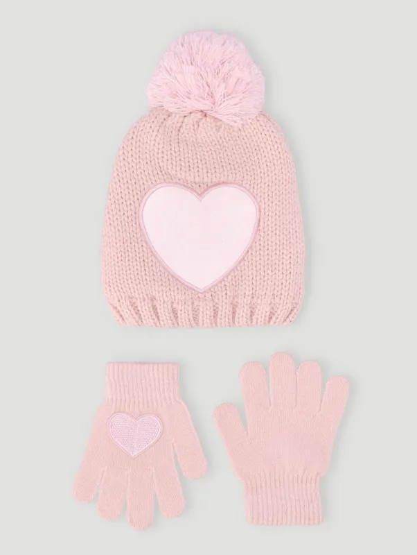 Pre-Girls Heart Beanie & Glove Set - Pink sold by Edgars