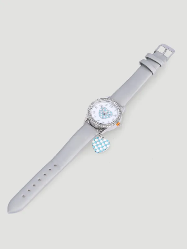 Pre-Girls Heart Analogue Charm Watch - Grey sold by Edgars 