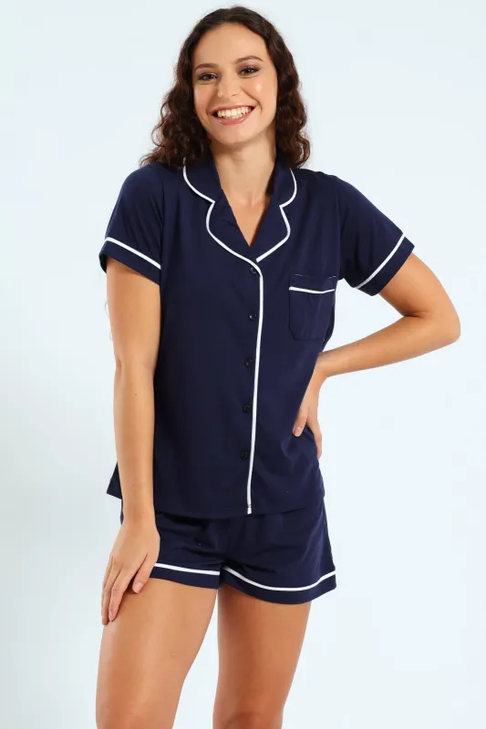 Button Through & Short Knit Set - Navy sold by Edgars 
