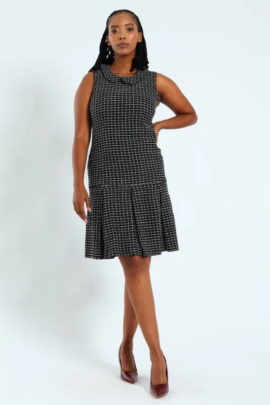 Peterpan Collared Tweed Dress - Black/White sold by Edgars 