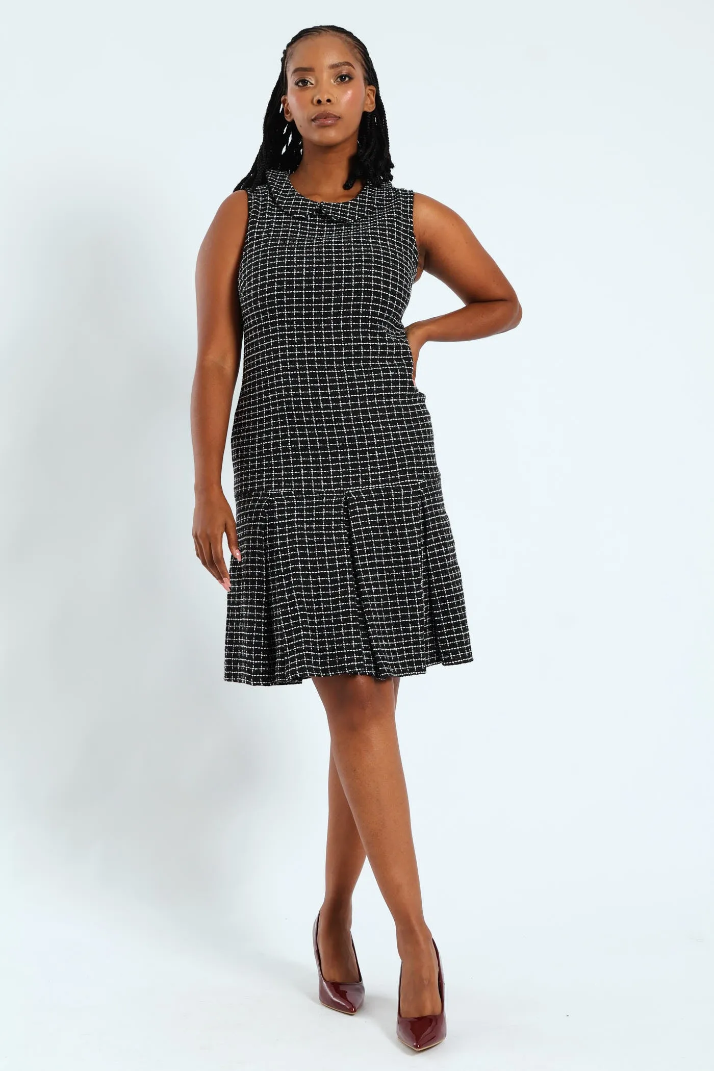 Peterpan Collared Tweed Dress - Black/White sold by Edgars