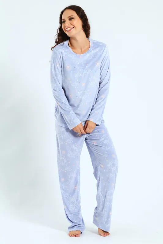 Velour Celestial Top & Pants Pj Set - Purple sold by Edgars