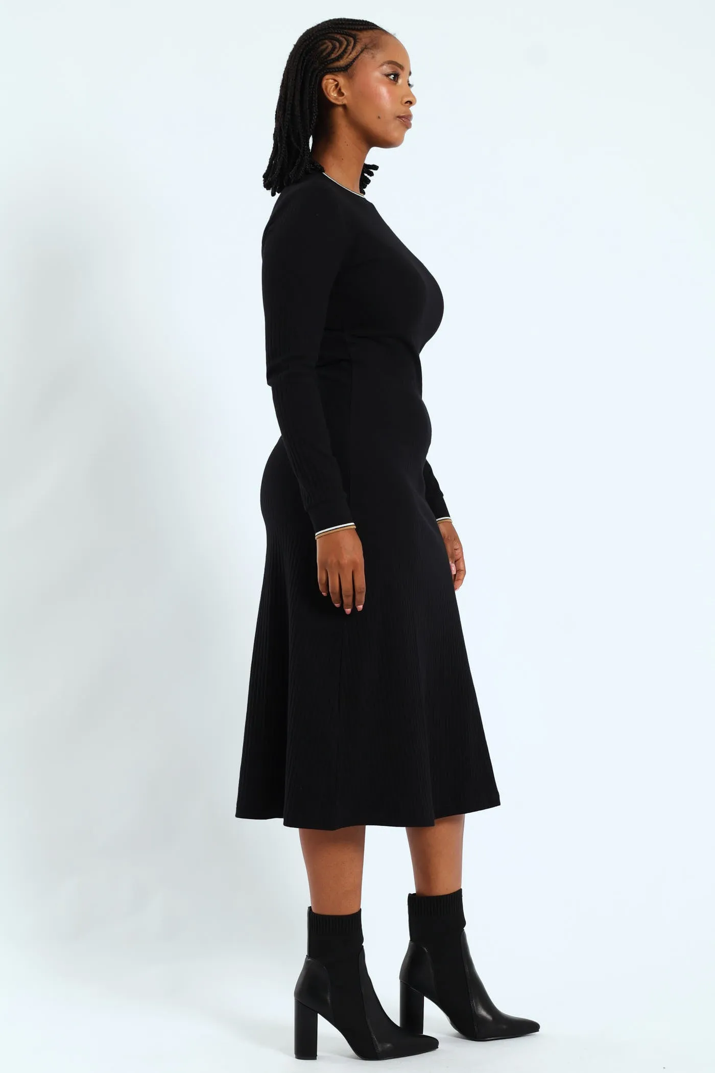 Zoe Long Sleeve Rib Fitted Dress - Black sold by Edgars product image thumbnail 3