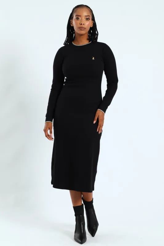 Zoe Long Sleeve Rib Fitted Dress - Black sold by Edgars 