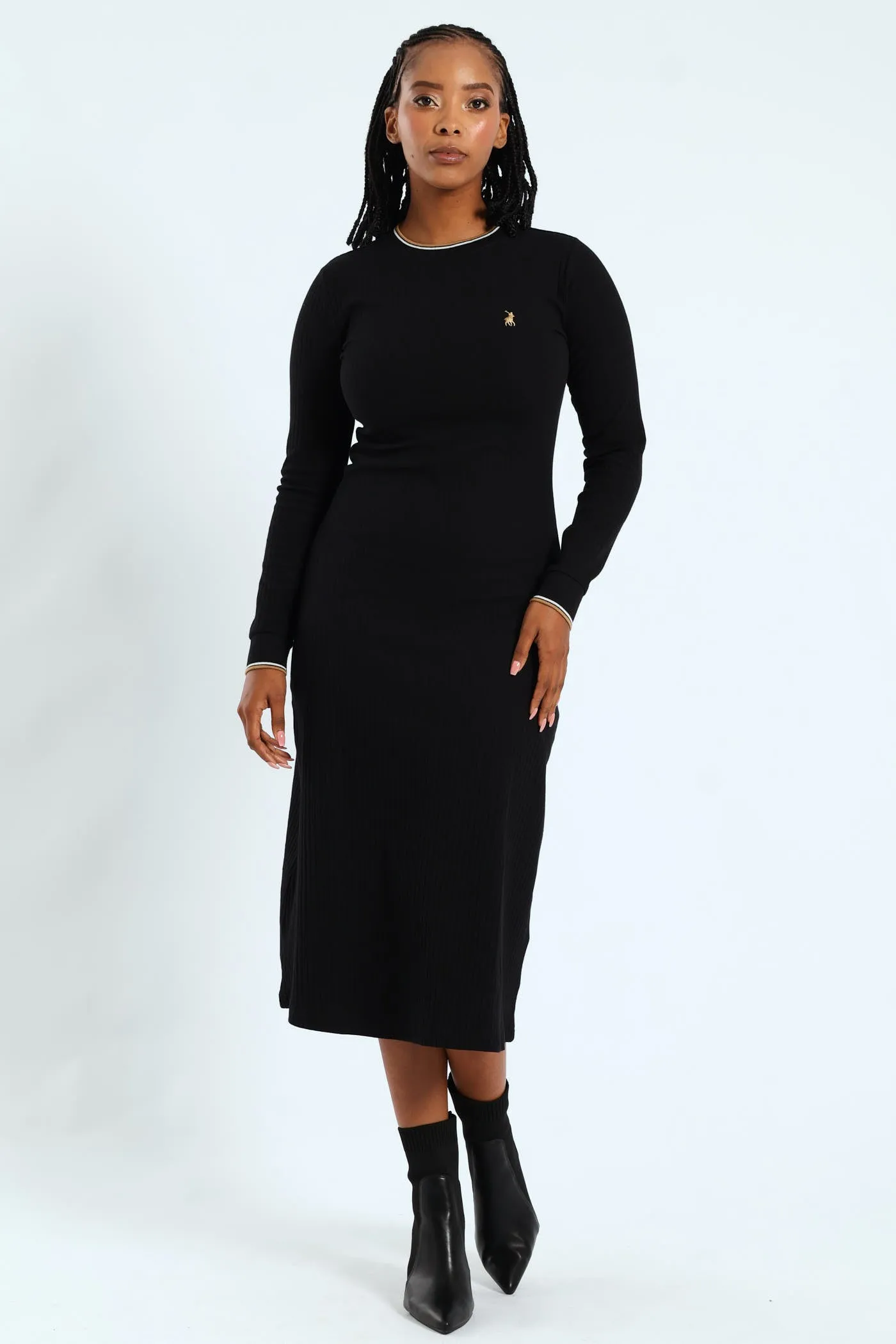 Zoe Long Sleeve Rib Fitted Dress - Black sold by Edgars