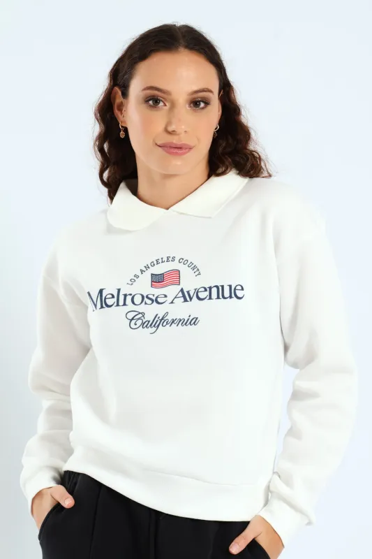 Printed Collar Fleece Top - White sold by Edgars 