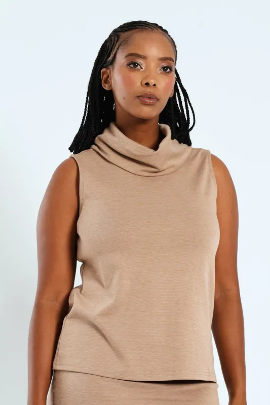 Roll Neck Ponti Top - Stone sold by Edgars 