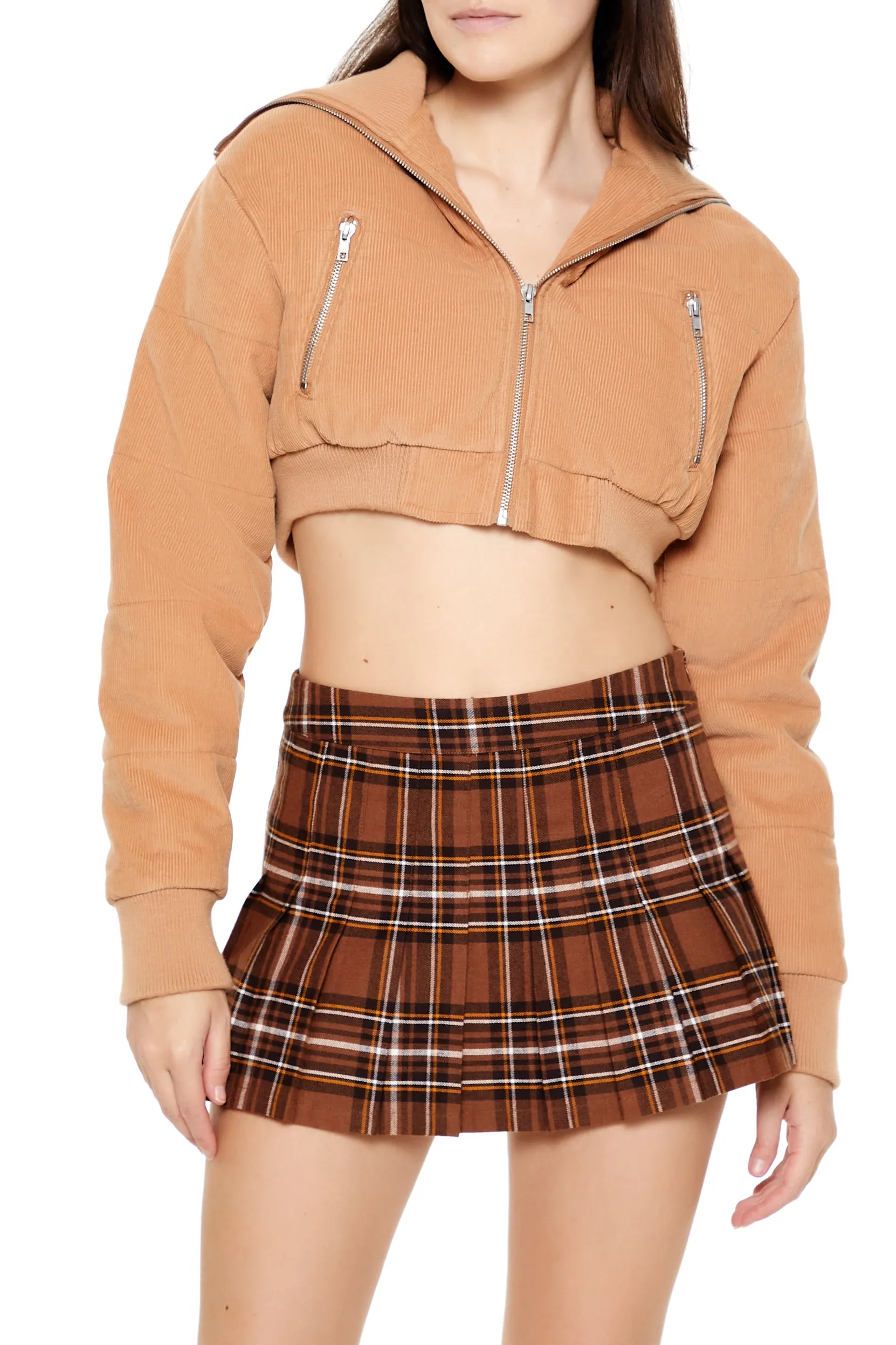 Cropped Corduroy Puffer Jacket - Camel sold by Edgars