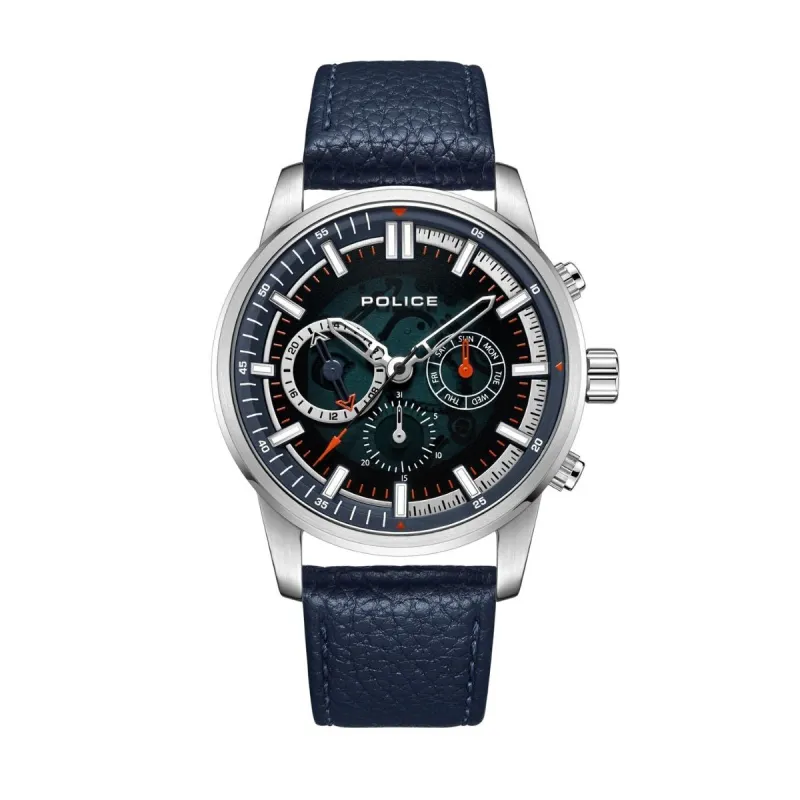 Blue Dial & Blue Leather Strap Multifunction Watch - Blue sold by Edgars