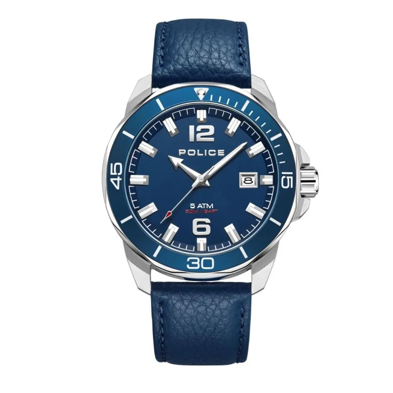 3 Hand Date Blue Dial & Blue Leather Strap Watch - Blue sold by Edgars 