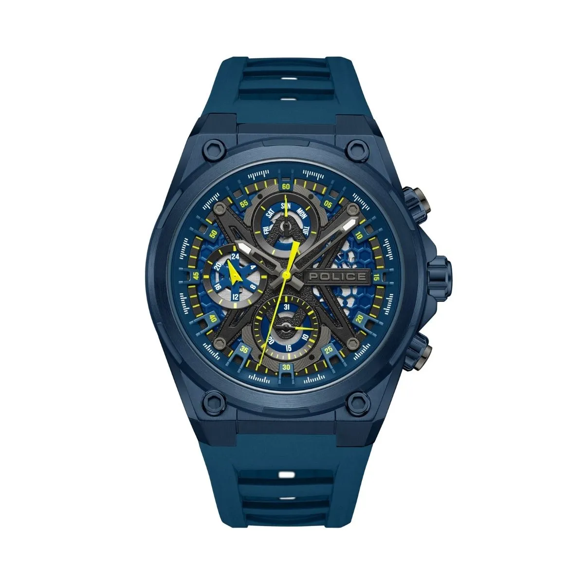 Blue Case Gunmetal Dial Watch With Blue Silicon Strap sold by Edgars