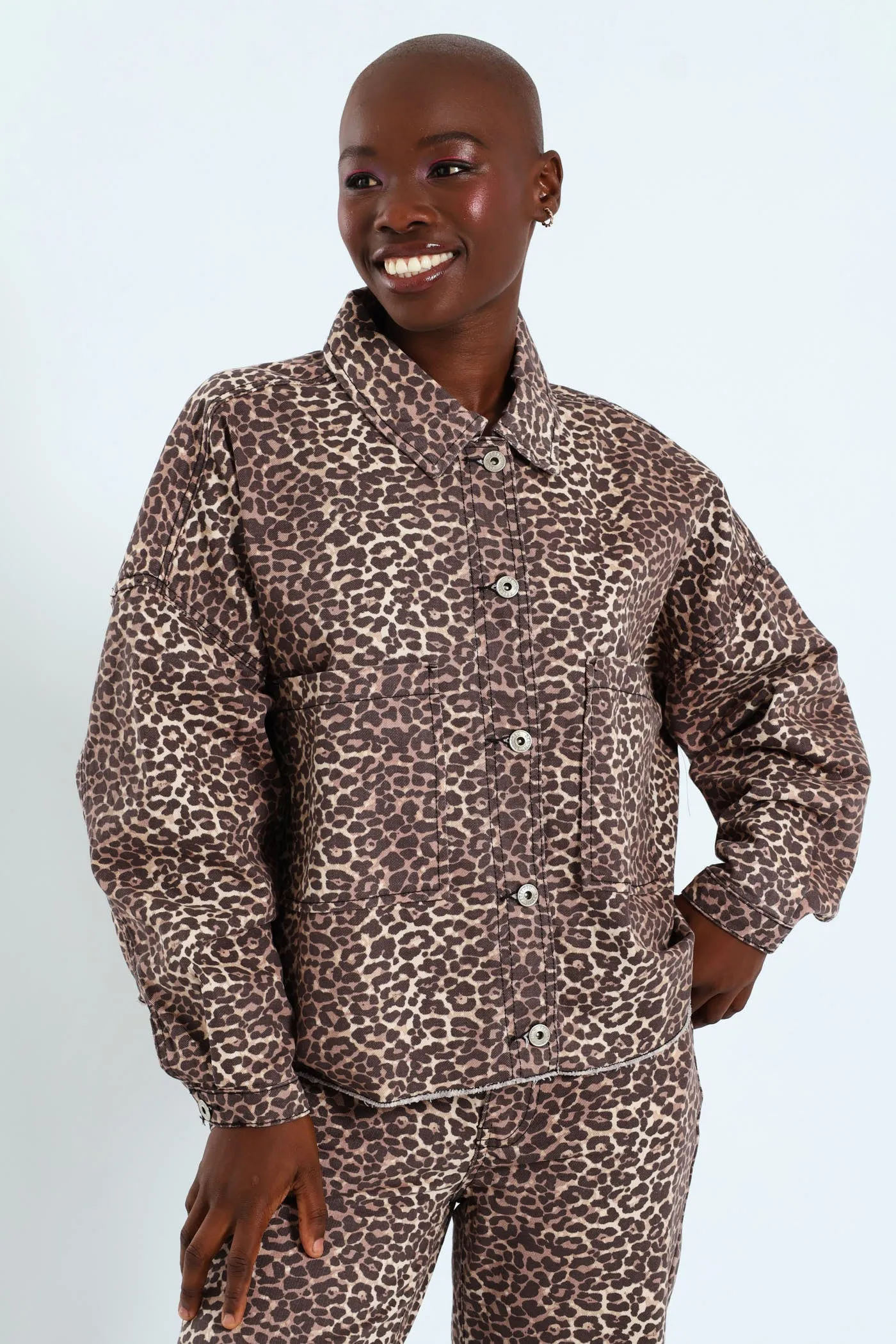 Leopard Boxy Jacket - Brown sold by Edgars