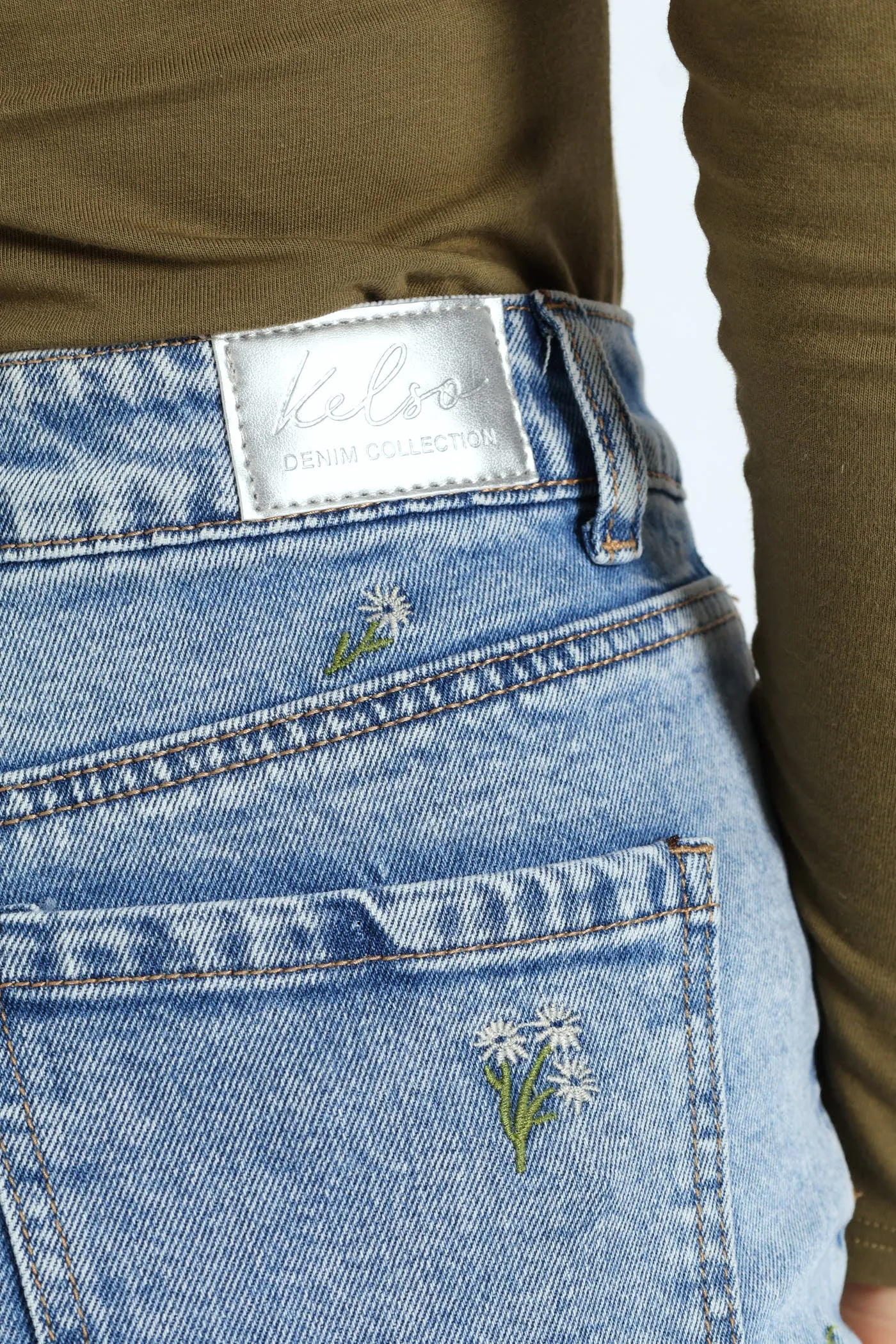 Floral Embroidered Mom Jean - Salty Light Wash sold by Edgars product image thumbnail 4