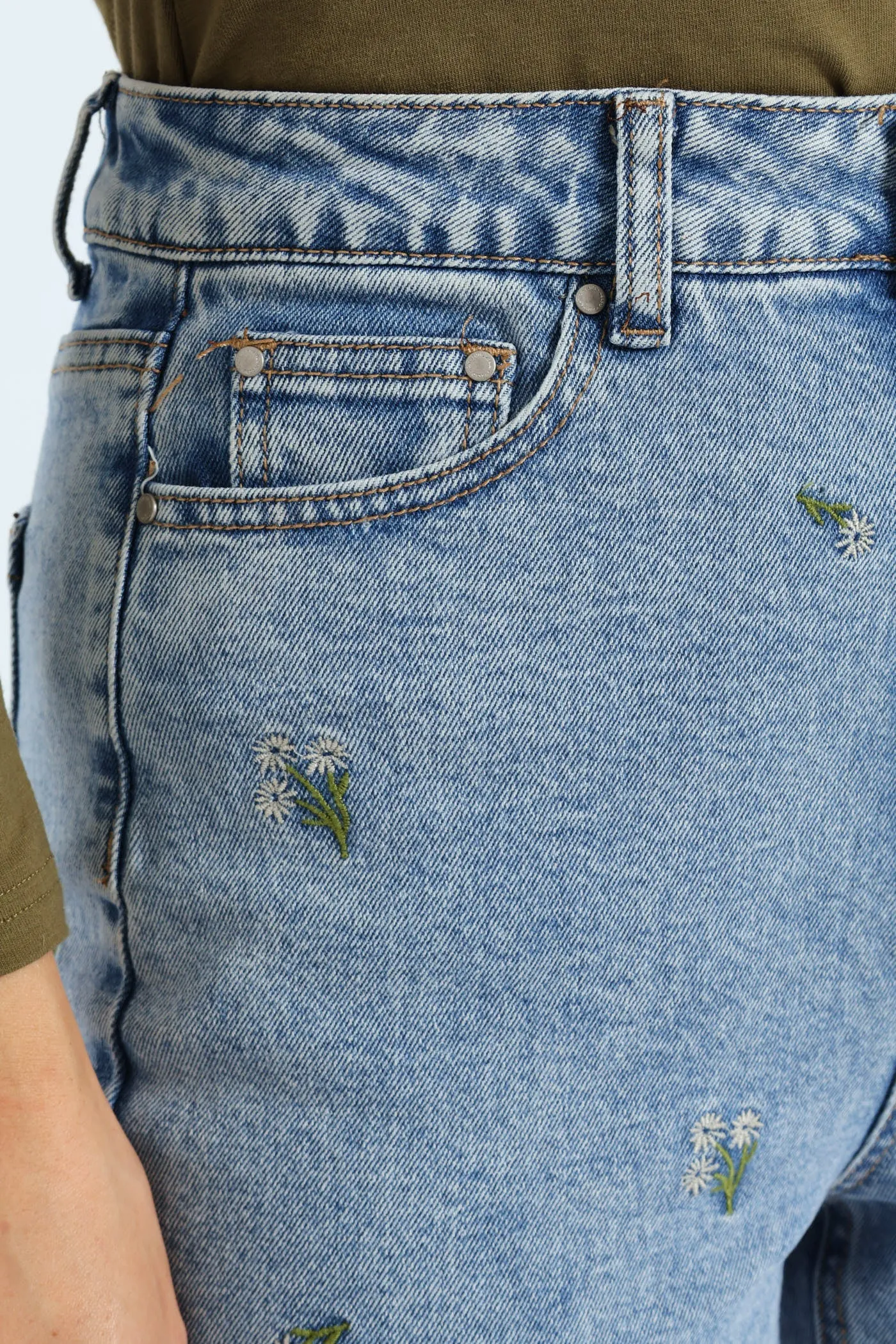Floral Embroidered Mom Jean - Salty Light Wash sold by Edgars product image thumbnail 5