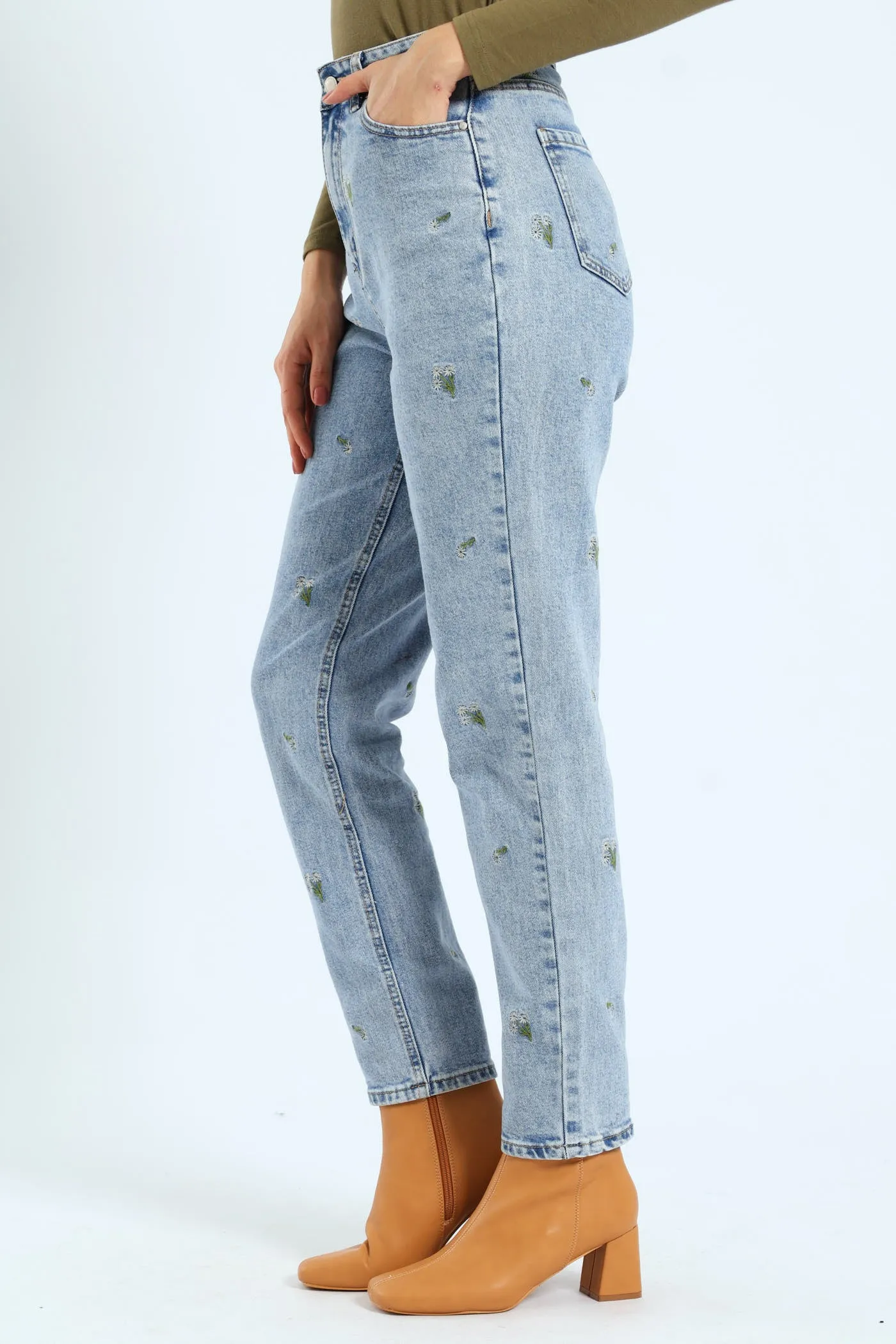 Floral Embroidered Mom Jean - Salty Light Wash sold by Edgars product image thumbnail 2