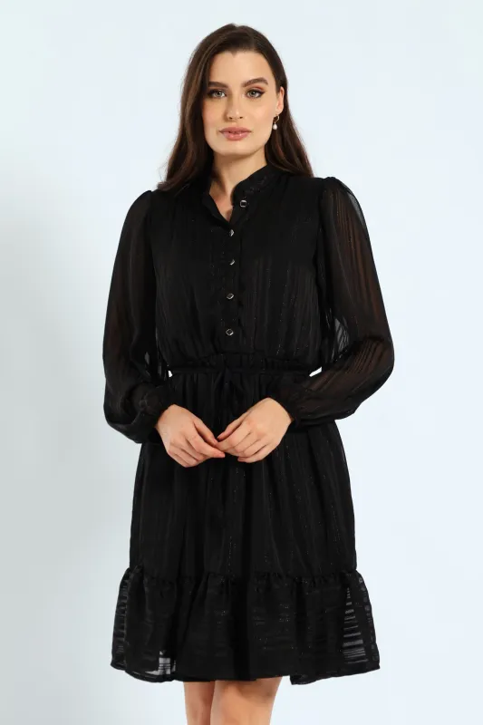 Mandarin Collar Frill Hem Tea Dress sold by Edgars