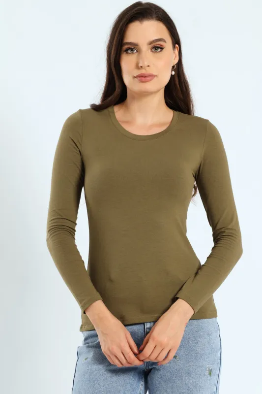 Cotton Lycra Crew Top - Fatigue sold by Edgars