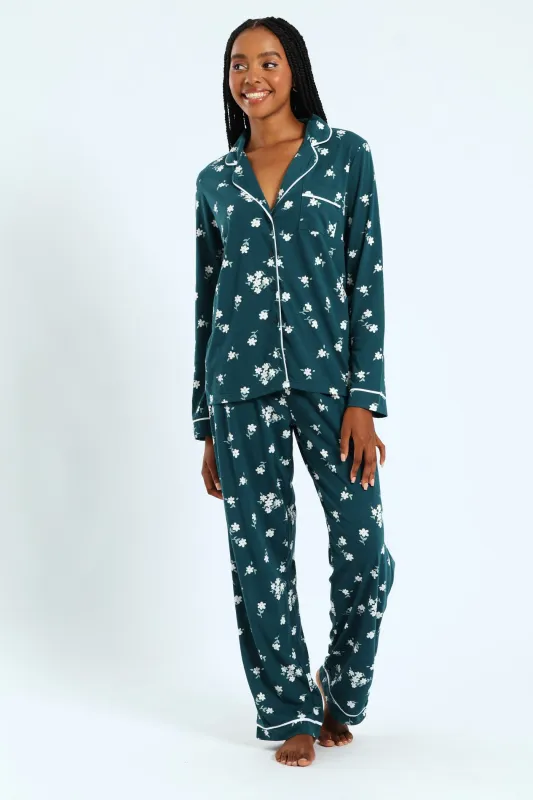 Daisies Knit Button Through & Pant Set - Dark Green sold by Edgars
