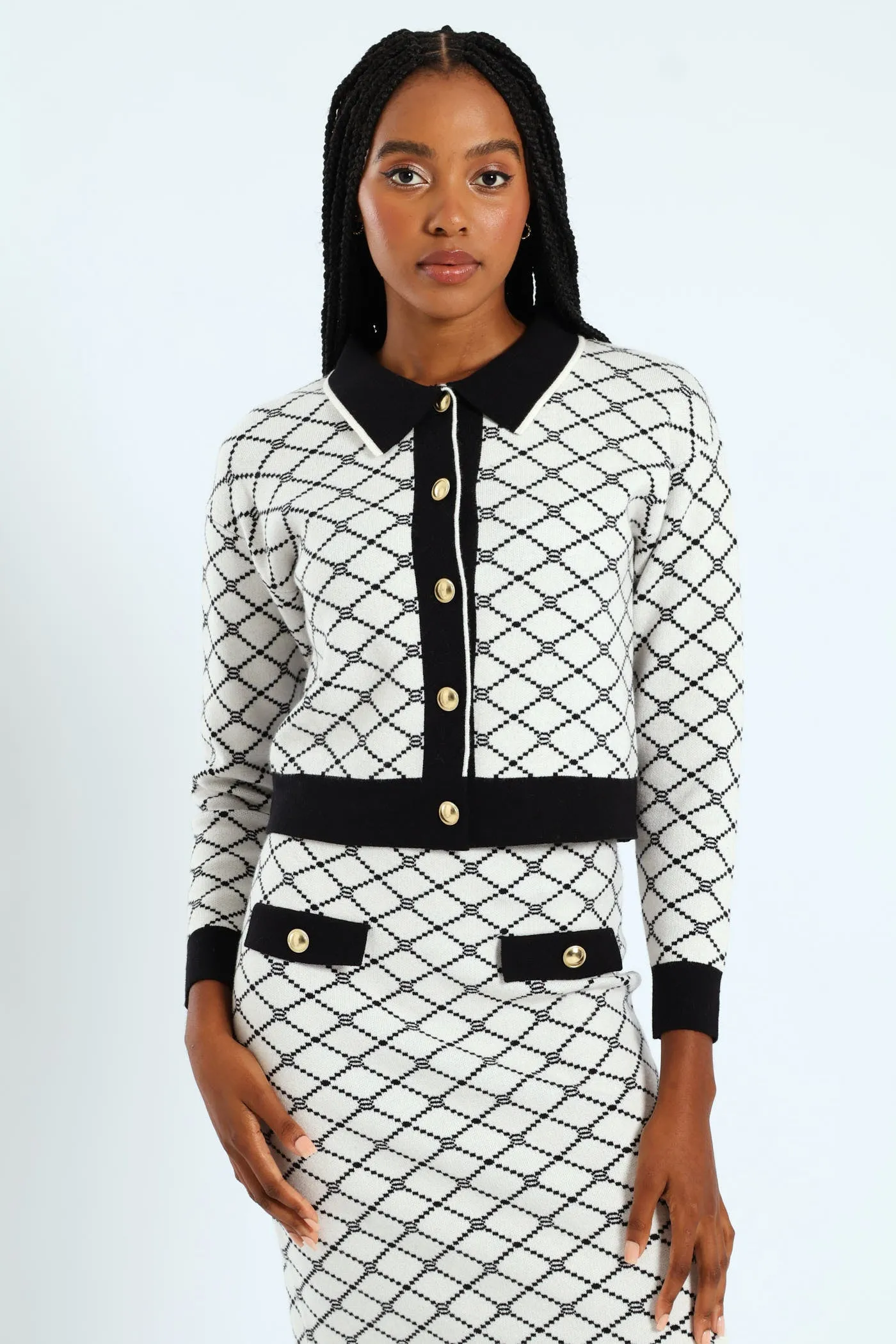 Contrast Tipped Styled Cardigan - Cream sold by Edgars