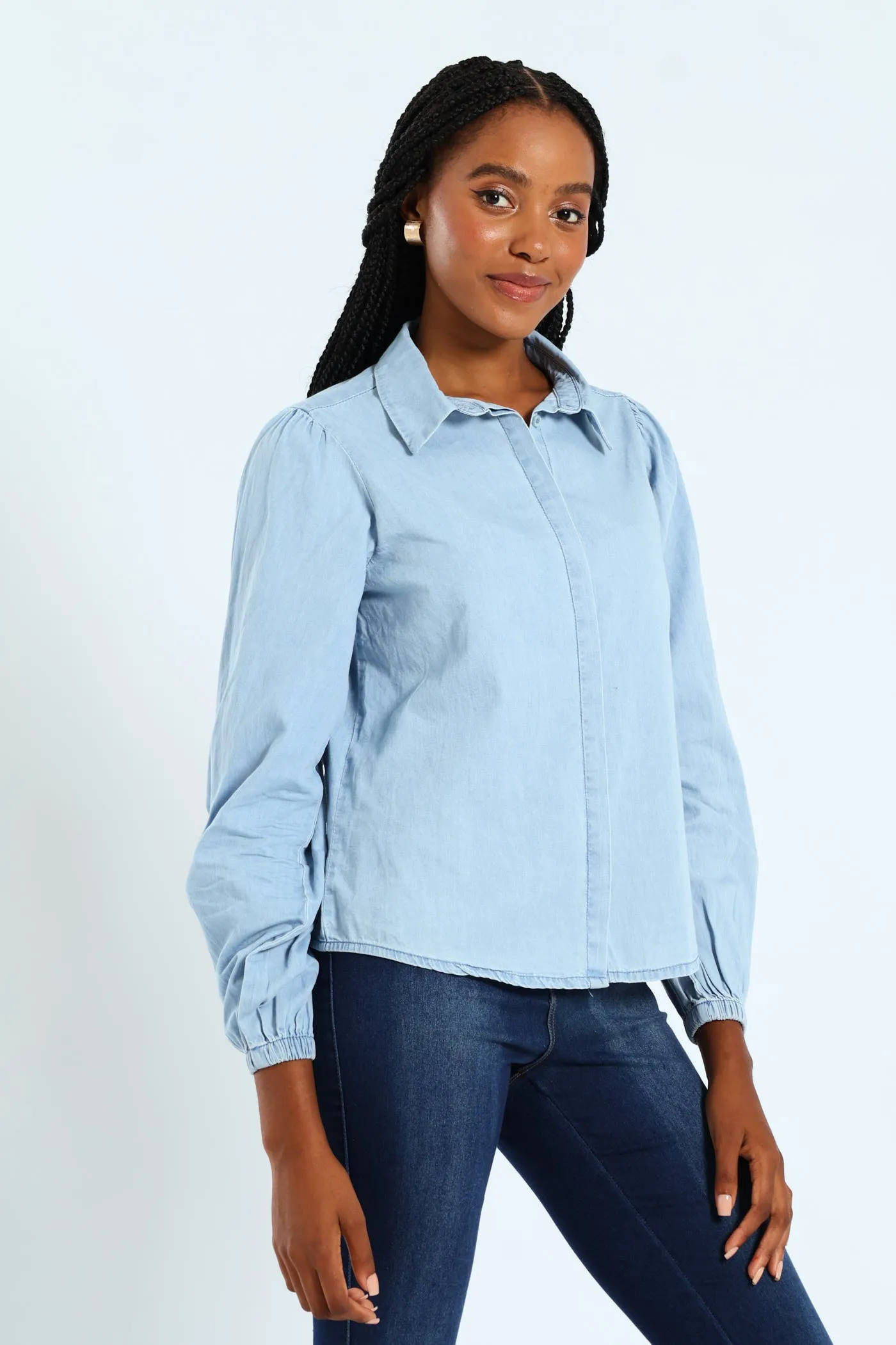 Puff Sleeve Chambray Shirt - Light Wash sold by Edgars product image thumbnail 2