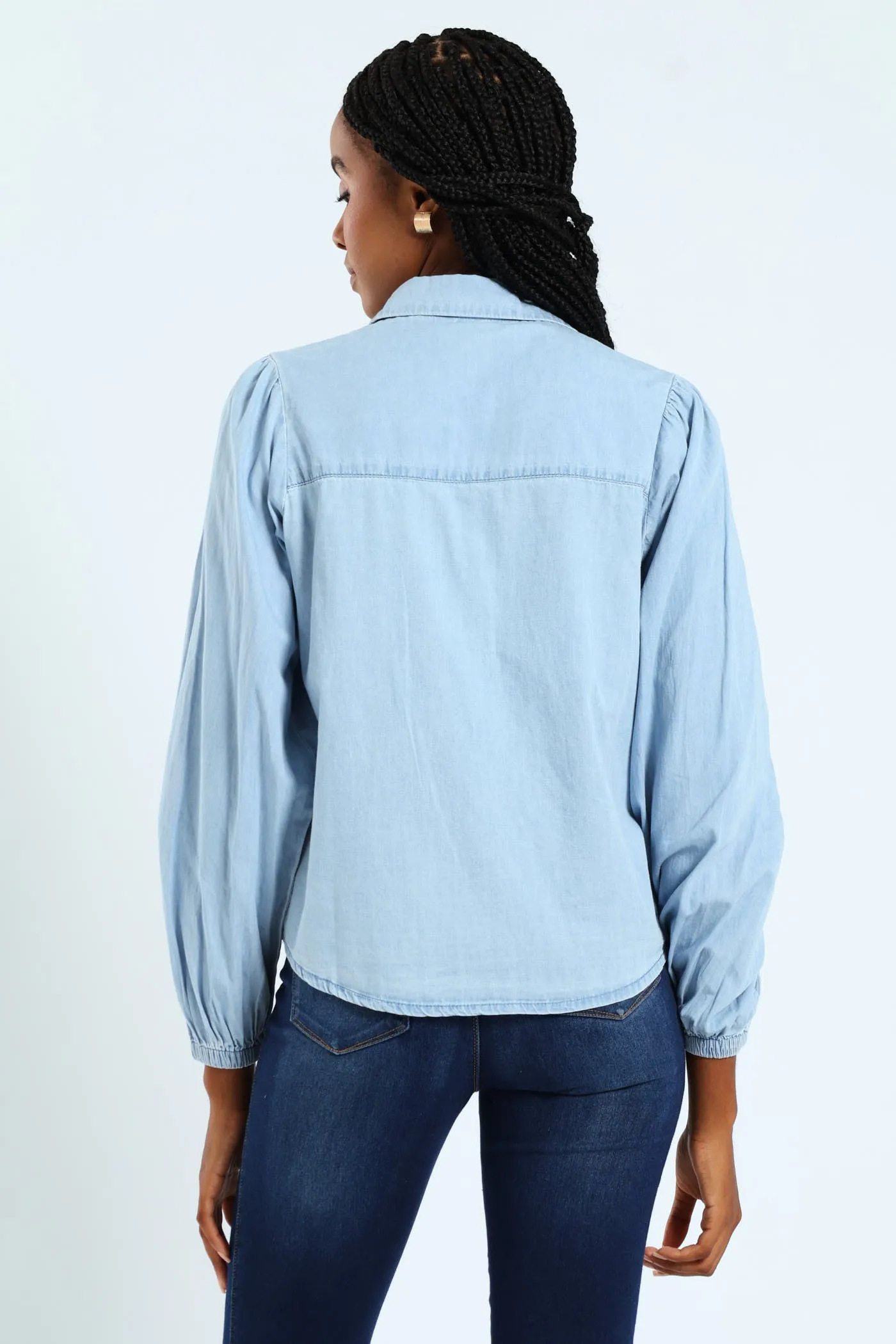 Puff Sleeve Chambray Shirt - Light Wash sold by Edgars product image thumbnail 3