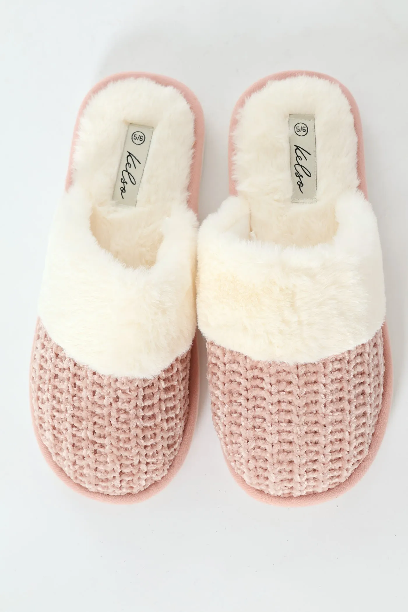 Chenille Closed Toe Slipper With Fur Topline - Blush sold by Edgars