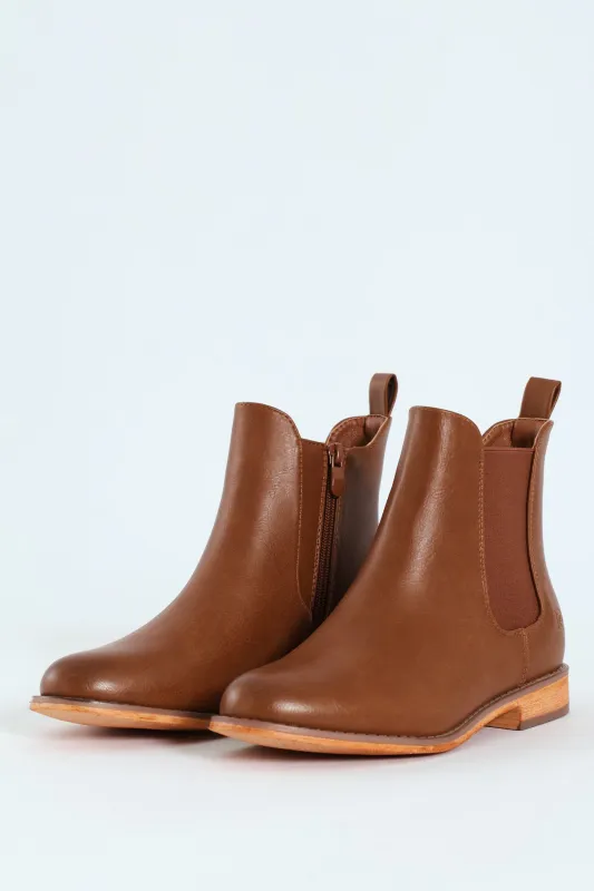 Sera Ankle Chelsea Boot With Wooden Outsole - Tan sold by Edgars