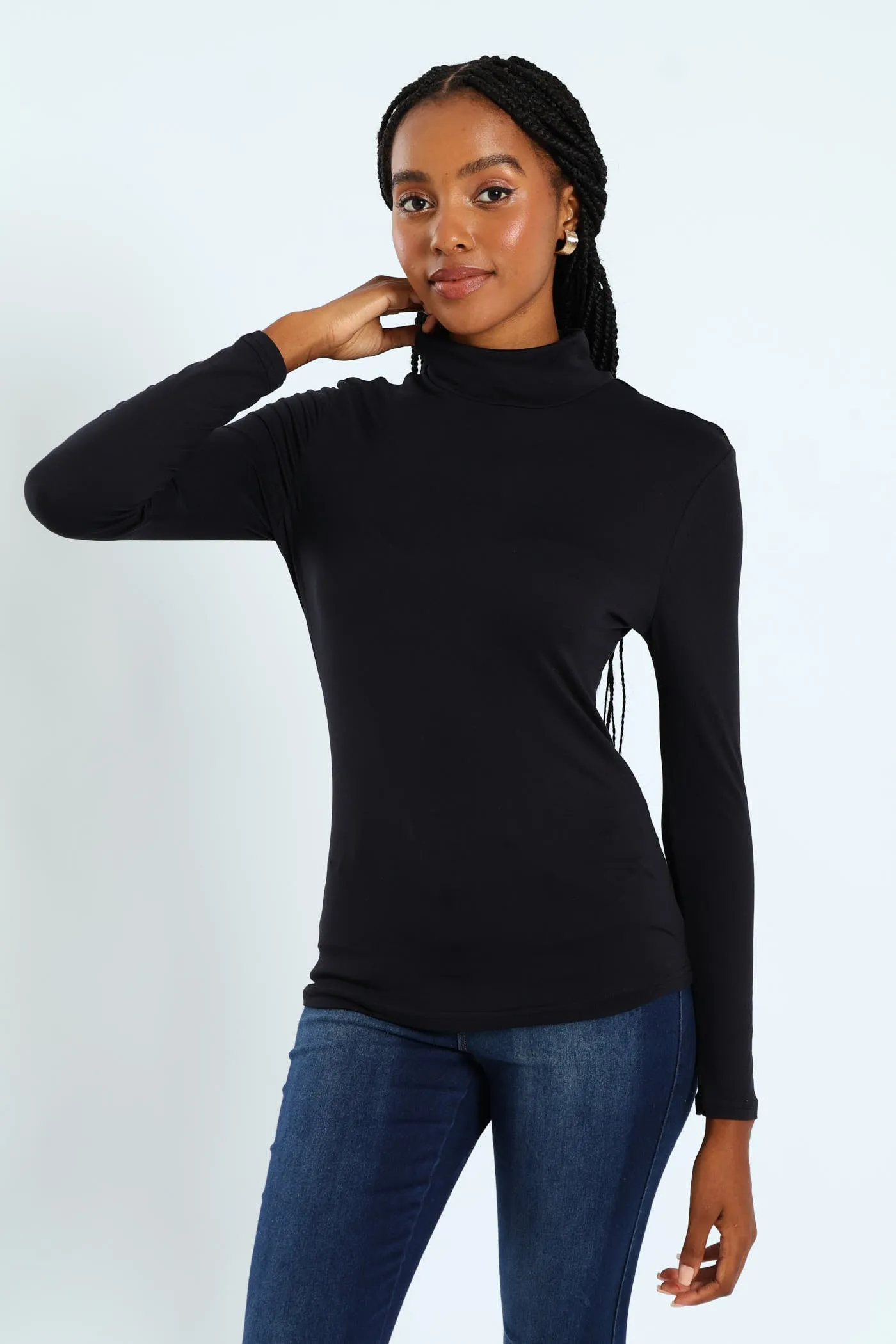 Long Sleeve Basic Poloneck - Black sold by Edgars