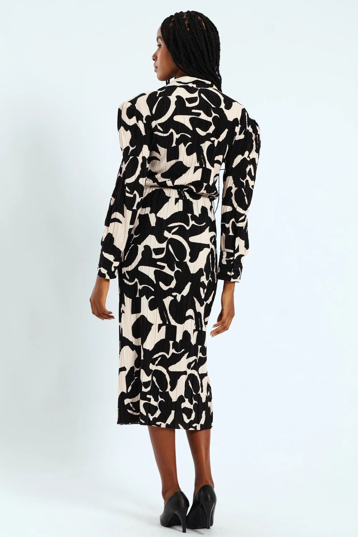 Collared Monochrome Plisse Midi Dress sold by Edgars product image thumbnail 4