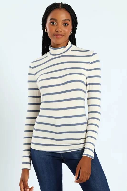 Basic Striped Poloneck - Cream/Smokey Blue sold by Edgars 