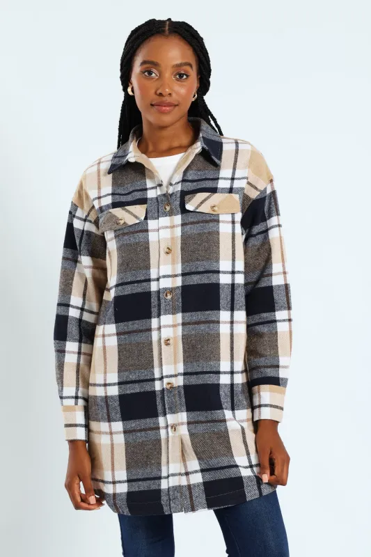 Curved Hem Lined Melton Shacket - Navy sold by Edgars