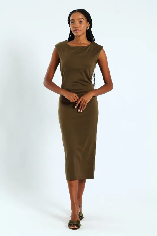 Boatneck Column Midaxi Dress - Fatigue sold by Edgars