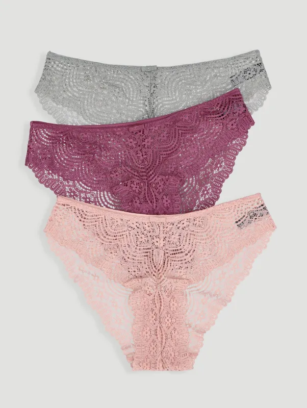 3 Pack Lace Brazilian Panties - Sage/Stone/Rose sold by Edgars