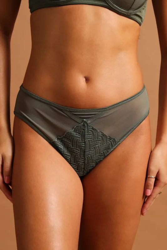 Embroidery & Shiny Microfibre Hi Cut Panty - Sage sold by Edgars 
