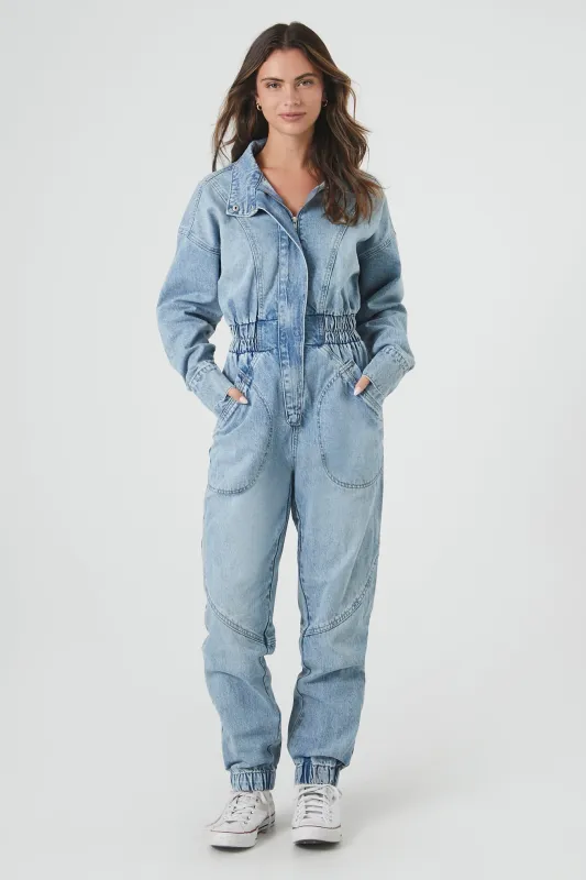 Long Sleeve Denim Jumpsuit - Mid Blue sold by Edgars