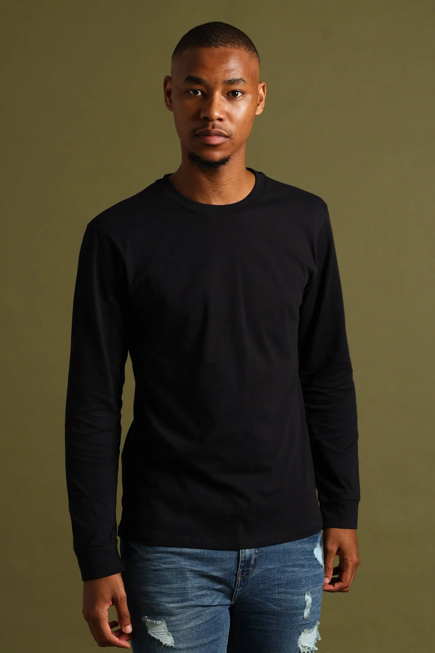 Long Sleeve Basic Crew Cuff Tee - Black sold by Edgars