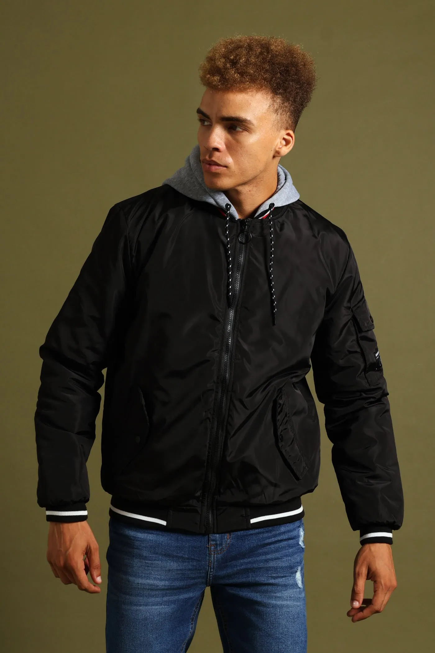 Knit Hood Bomber Jacket - Black sold by Edgars product image thumbnail 5