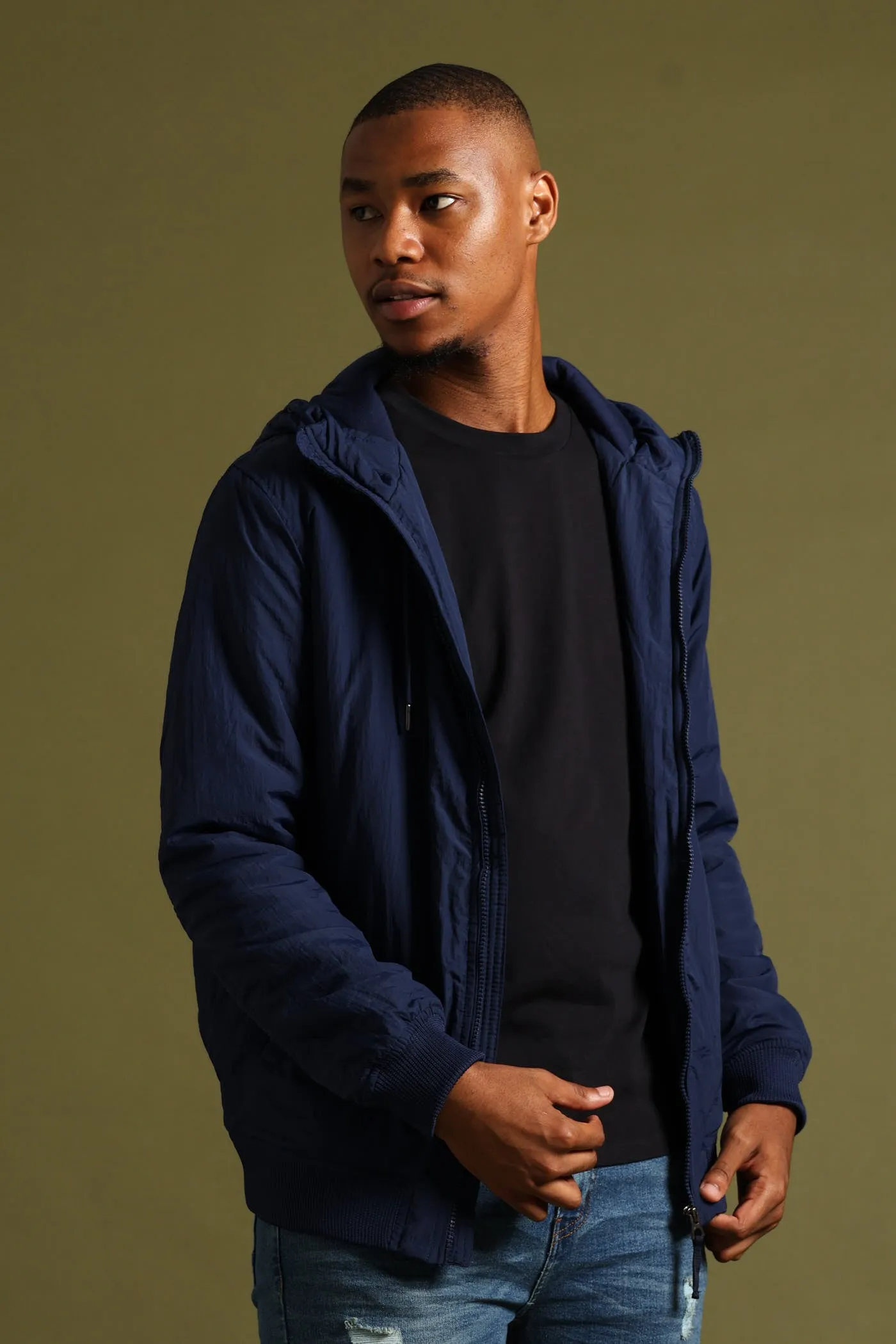 Basic Hood Crinkle Bomber Jacket - Navy sold by Edgars product image thumbnail 5