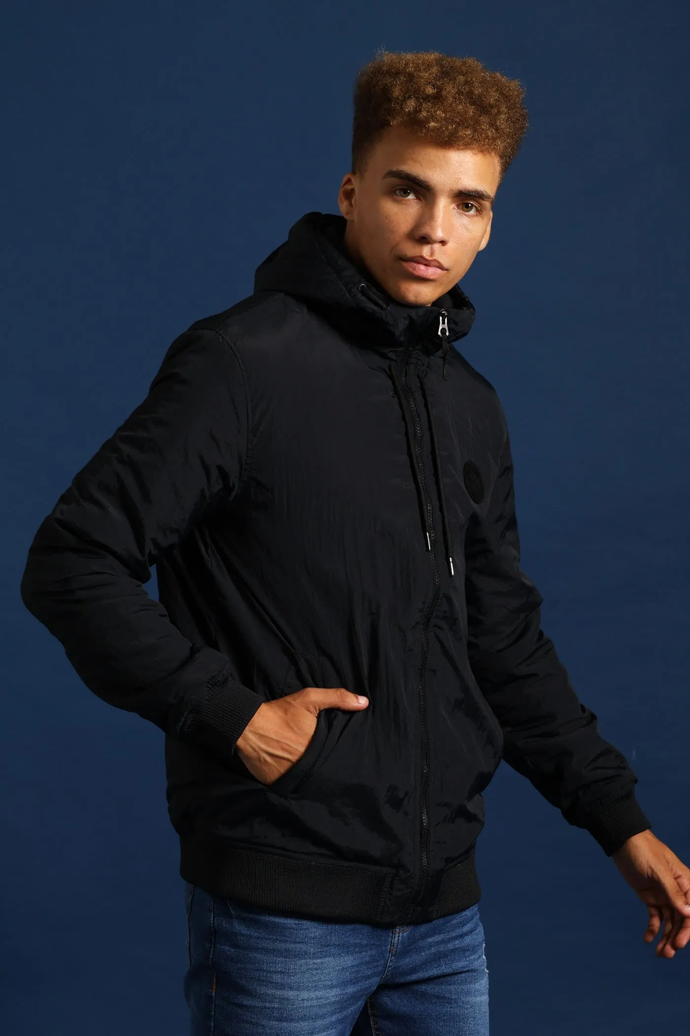 Basic Hood Crinkle Bomber Jacket - Black sold by Edgars product image thumbnail 2