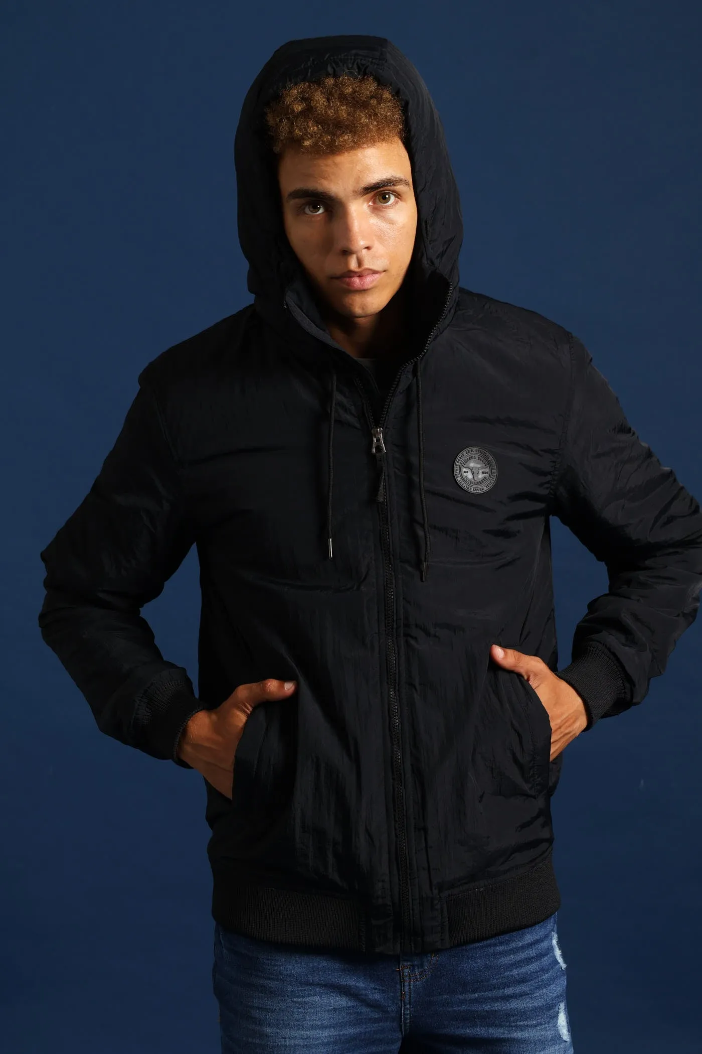 Basic Hood Crinkle Bomber Jacket - Black sold by Edgars product image thumbnail 5