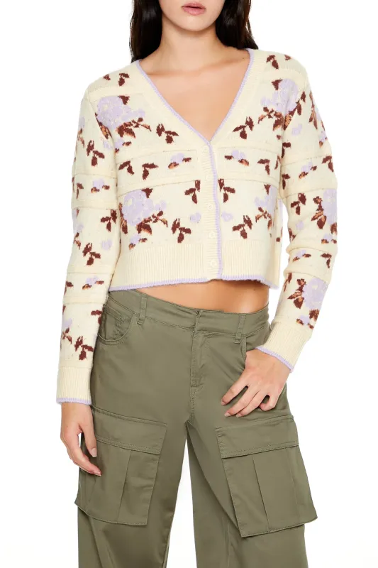 Floral Print Cardigan Sweater - Cream sold by Edgars