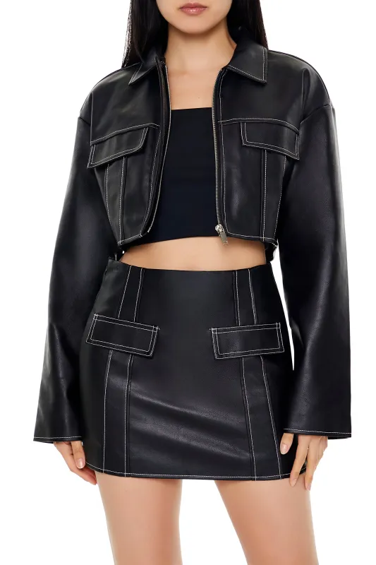 Faux Leather Zip-Up Jacket - Black sold by Edgars