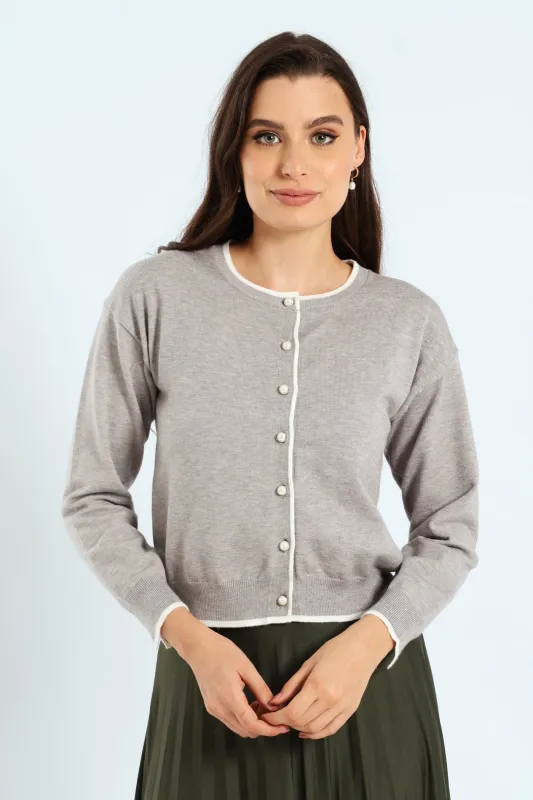 Pearl Detail Cardigan - Light Grey sold by Edgars