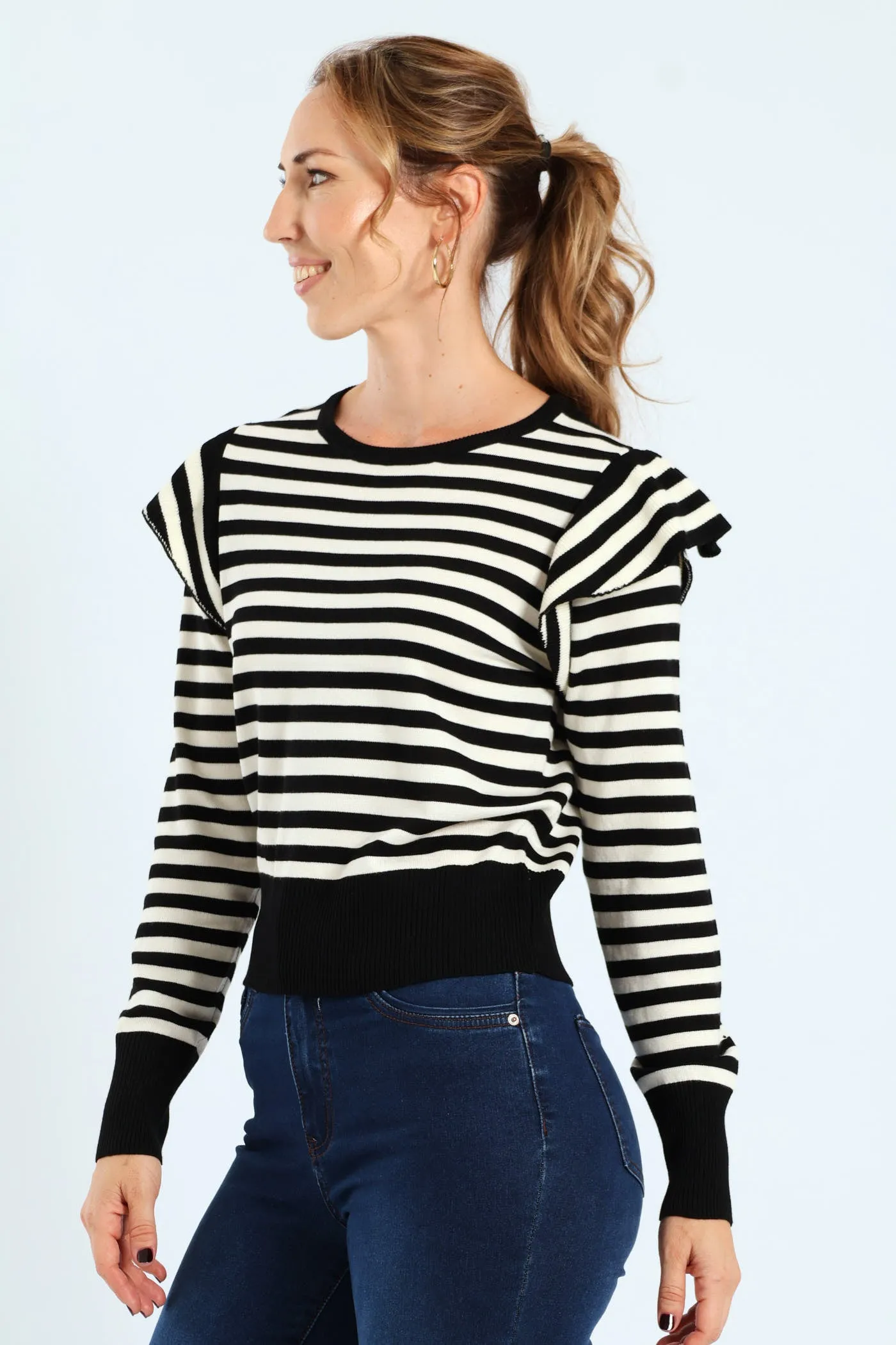 Frill Sleeve Striped Pullover - Black/White sold by Edgars product image thumbnail 2