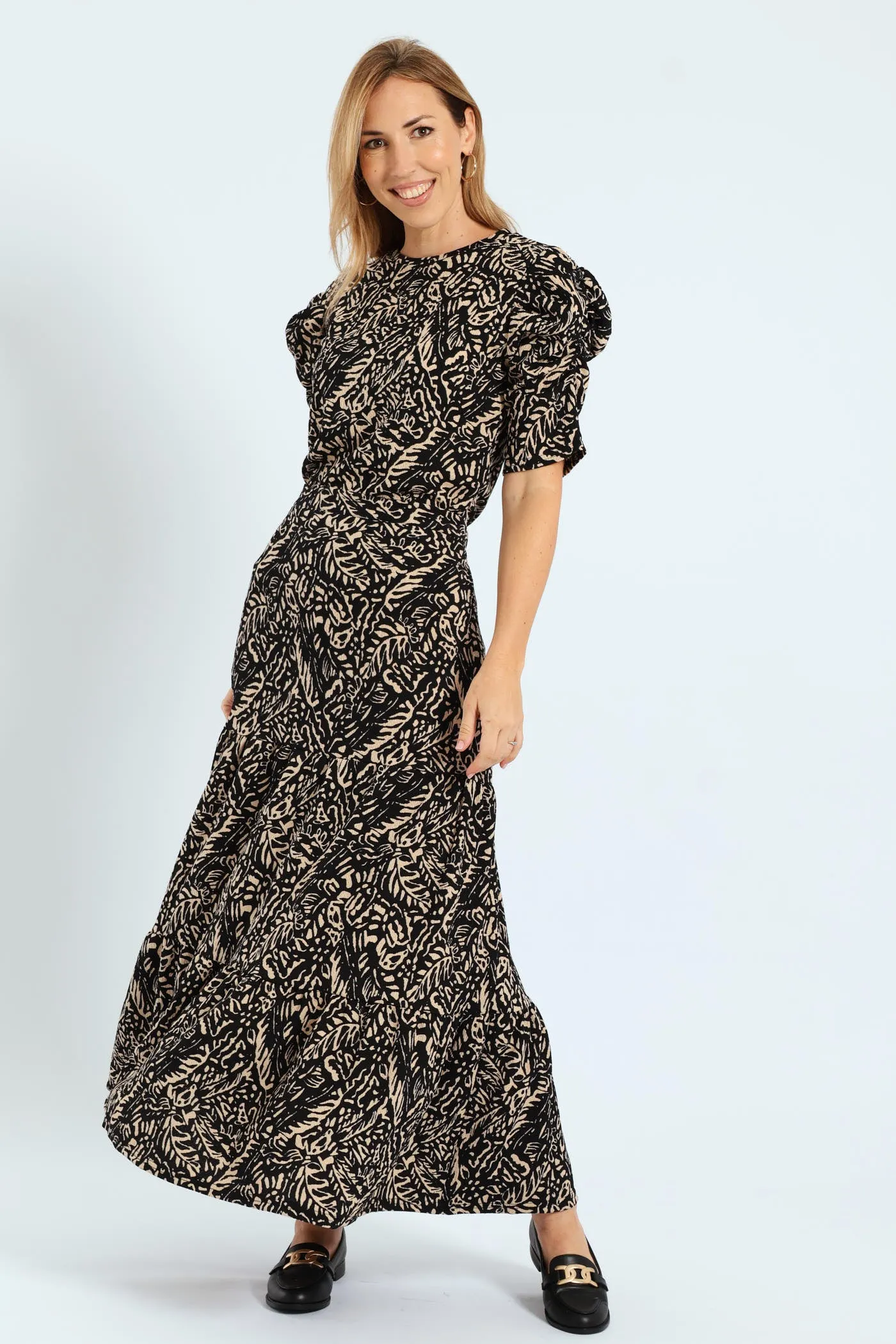 Tiered Knit Maxi Skirt - Black/Cream sold by Edgars