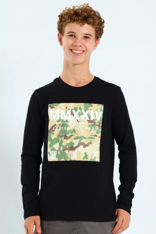 Boys Camo Print Long Sleeve Tee - Black sold by Edgars